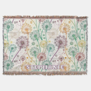 Rainbow Dandelion Breeze – Whimsical Floral Throw Blanket