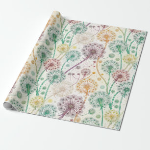 Rainbow Dandelion Breeze – Whimsical Floral Wrapping Paper