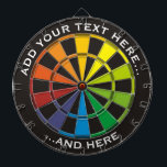 Rainbow Dartboard with custom text<br><div class="desc">Dartboard with rainbow colours and two custom text areas.</div>