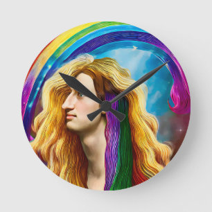 Rainbow Deity Man Of All love Fantasy Art  Round Clock