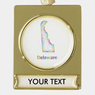 Rainbow Delaware map Gold Plated Banner Ornament