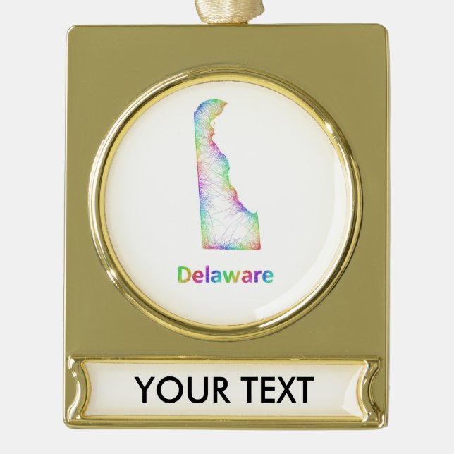 Rainbow Delaware map Gold Plated Banner Ornament (Front)