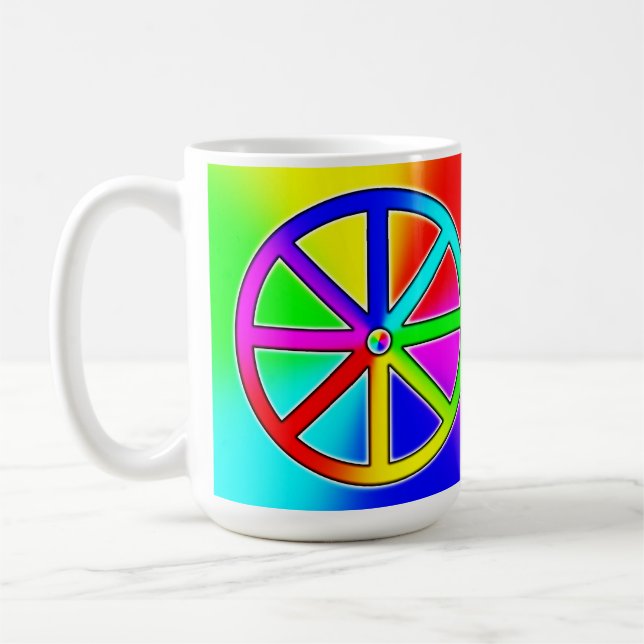 Rainbow Dharma Wheel - Buddhist Coffee Mug (Left)