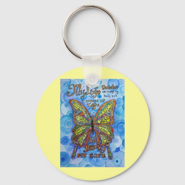 Rainbow Diabetes Butterfly Keychain (Front)