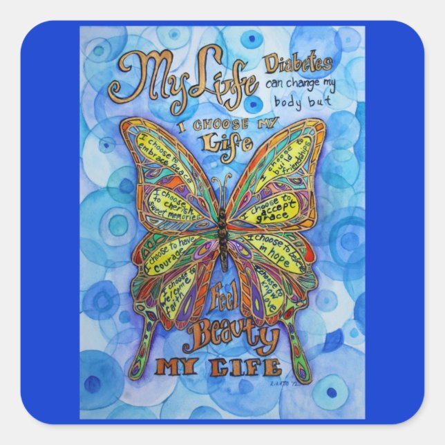 Rainbow Diabetes Butterfly Support Label Stickers (Front)