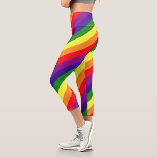 Rainbow Diagonal Stripe Gay Pride Workout Capri Leggings