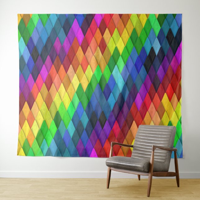 Rainbow Diamond Geometric Pattern Tapestry (In Situ (Horizontal))