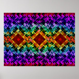 Rainbow Diamond Spiral Abstract Geometric Fractal Poster