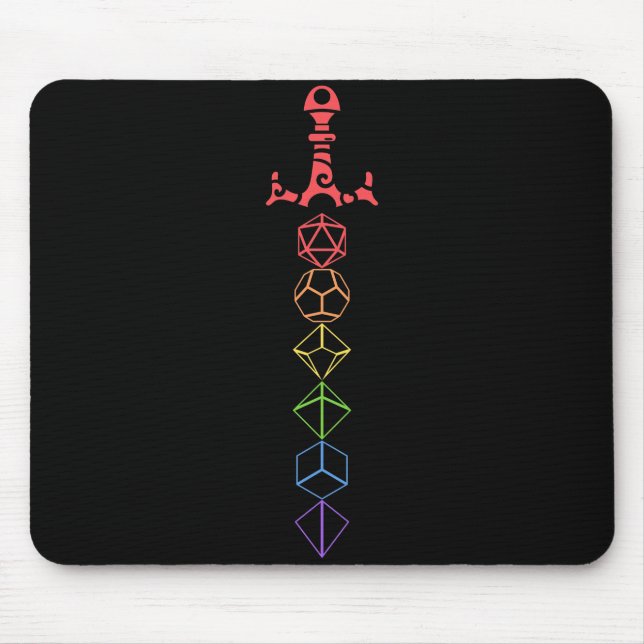 Rainbow Dice Sword Tabletop RPG Gaming Mouse Mat (Front)