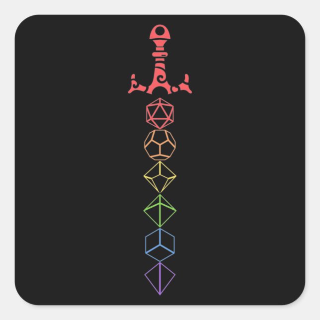 Rainbow Dice Sword Tabletop RPG Gaming Square Sticker (Front)