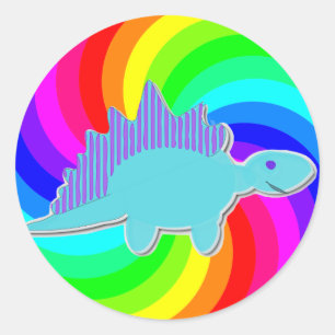 Rainbow Dinosaur Blue Stegosaurus Classic Round Sticker