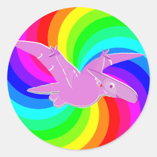 Rainbow Dinosaur Pink Pteranodon Classic Round Sticker