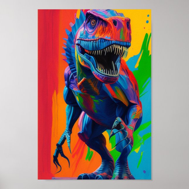 Rainbow Dinosaur T-Rex Illustration Art Poster (Front)