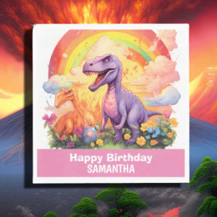 Rainbow dinosaurs birthday theme Pink Napkin