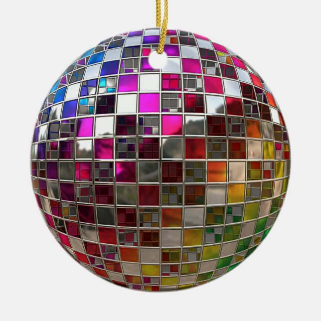 Rainbow Disco Ball Mirror Ornament (Front)