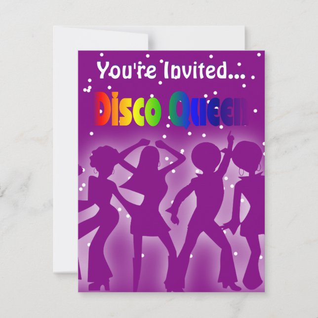 Rainbow Disco Queen | Retro Dancers Purple Invitation (Front)