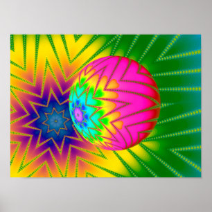 Rainbow Disco Sphere Psychedelic Starburst Fractal Poster