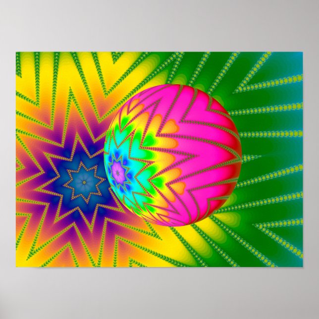 Rainbow Disco Sphere Psychedelic Starburst Fractal Poster (Front)