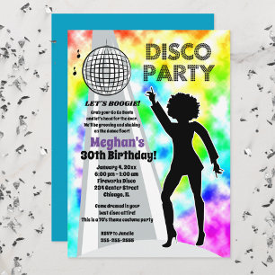 Rainbow Disco Tie Dye Birthday Girl Retro Invitation