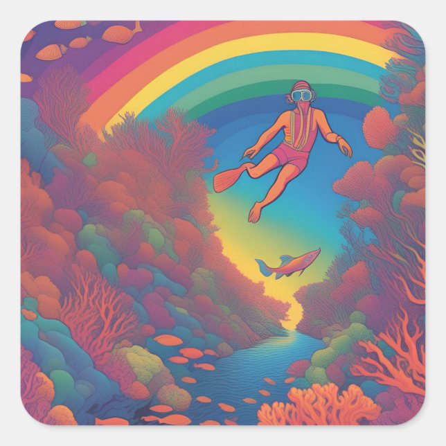 Rainbow dive square sticker (Front)