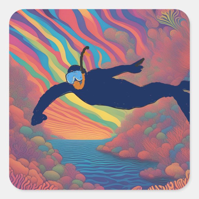Rainbow diver square sticker (Front)