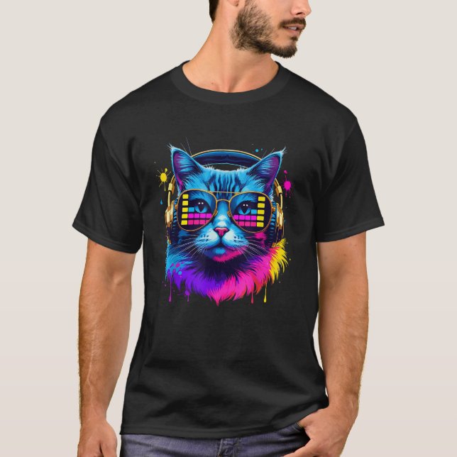 Rainbow DJ Cat Music Lover For Cat Lover Cat Mom C T-Shirt (Front)