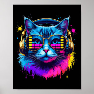 Rainbow Dj Cat Music Lover For Cat Lover Cat Mum C Poster