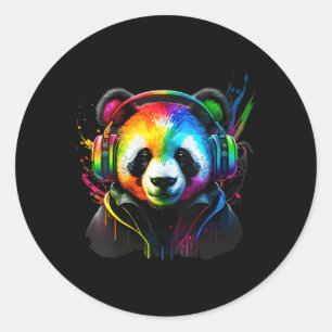 Rainbow Dj Panda Headphones Music Classic Round Sticker