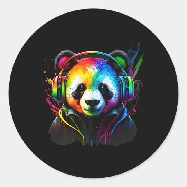 Rainbow Dj Panda Headphones Music Classic Round Sticker (Front)