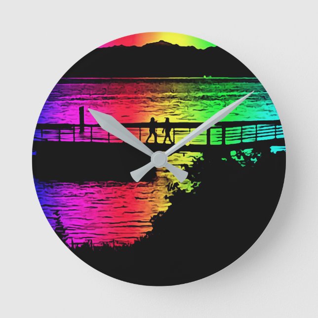Rainbow Dock Silhouettes Wall Clock (Front)