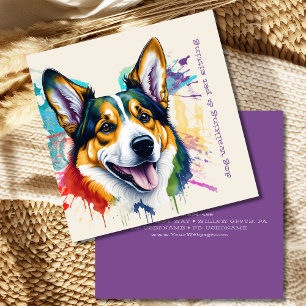 Rainbow dog and pets dog walking square business card