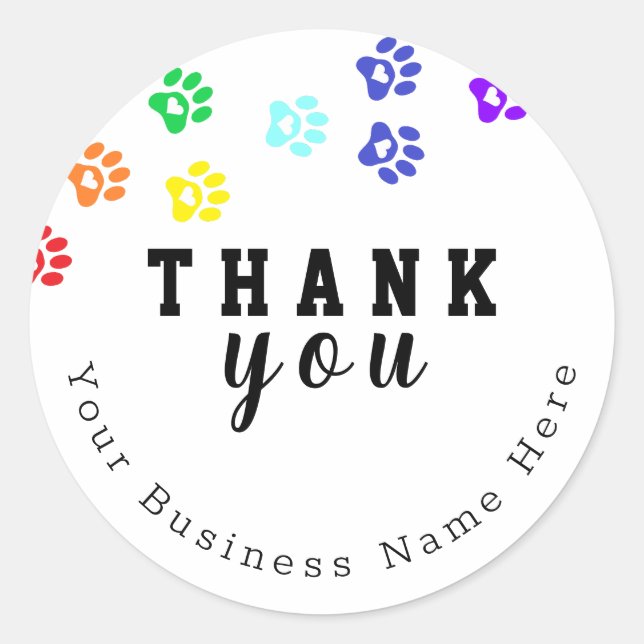 Rainbow Dog Paw Custom Thank You Stickers (Front)