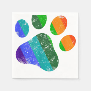 Rainbow Dog Paw Print LGBT Pride Retro Vintage Napkin