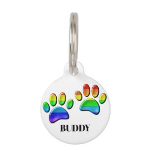 Rainbow Dog Pawprints Pet Tag