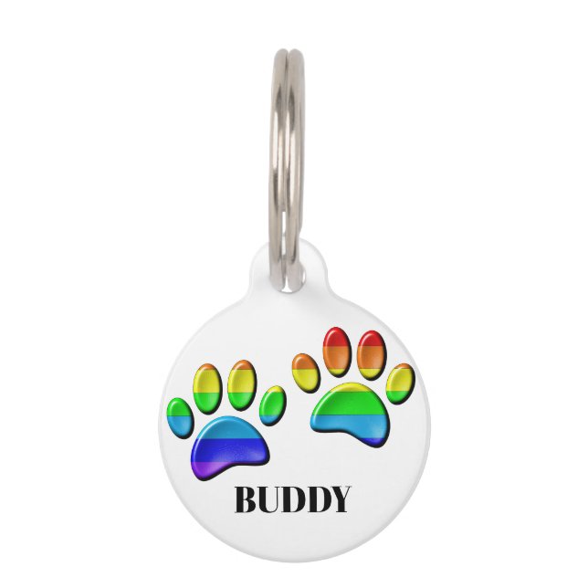 Rainbow Dog Pawprints Pet Tag (Front)