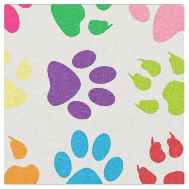 Rainbow Dog Paws Pattern Fabric (Close Up)