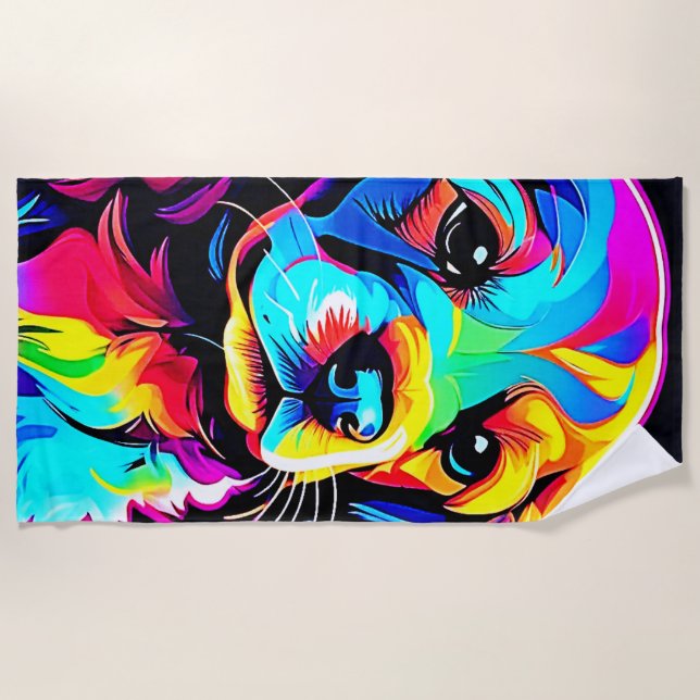 Rainbow Dog Portrait Art Beach Towel (Front)