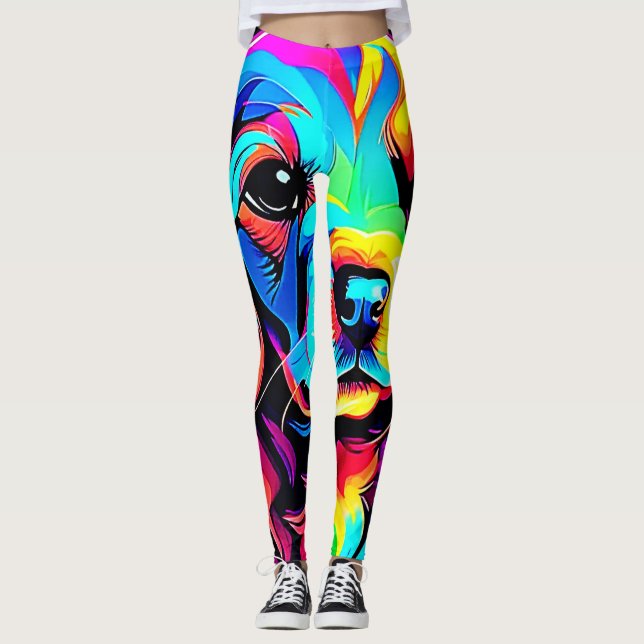 Rainbow Dog Portrait Art Leggings (Front)