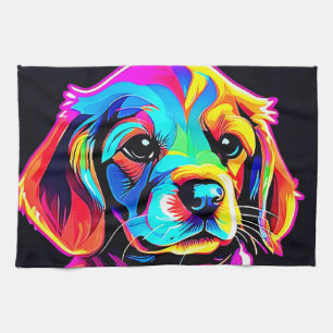Rainbow Dog Portrait Art Tea Towel