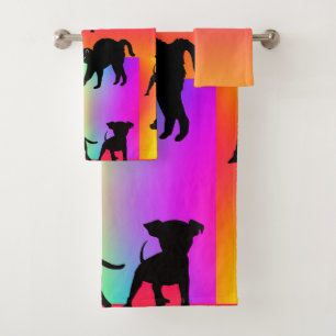 Rainbow Dogs and Cats Poly Cotton Bath Towel Set