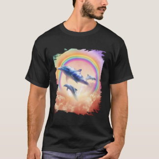 Rainbow Dolphin Dolphins Swimming In Clouds T-Shirt