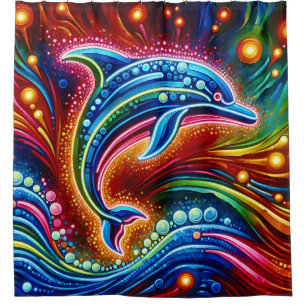 “Rainbow Dolphin: Ocean Glow” Shower Curtain