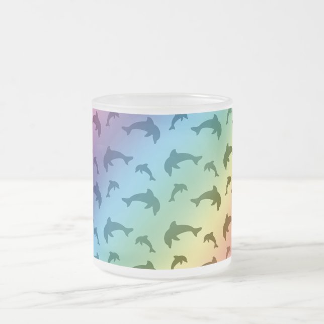Rainbow dolphin pattern frosted glass coffee mug (Center)