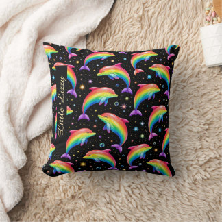 Rainbow Dolphin Throw Pillow – Customizable Name