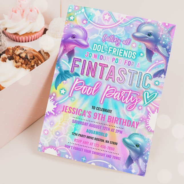 Rainbow Dolphin Under The Sea Pool Birthday Party Invitation (Creator Uploaded)