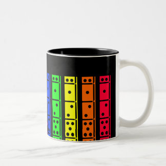 Rainbow Dominos on Black Back Design Two-Tone Coffee Mug