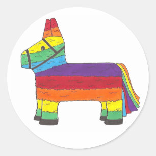 Rainbow Donkey Piñata Birthday Party Fiesta Pride Classic Round Sticker