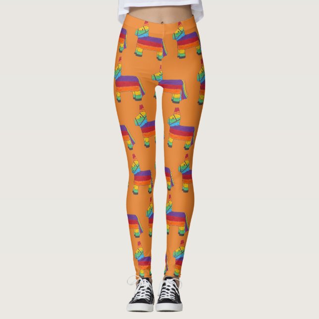 Rainbow Donkey Pinata Birthday Party Fiesta Print Leggings (Front)