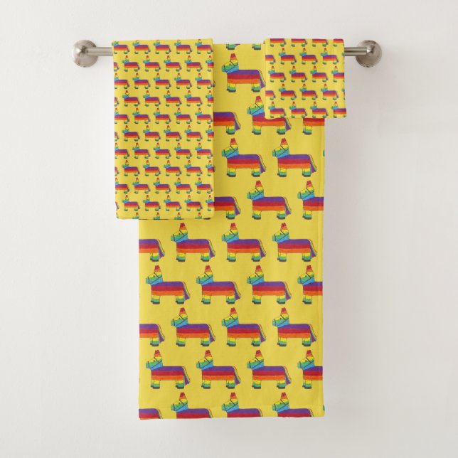 Rainbow Donkey Pinata Fiesta Party Cinco de Mayo Bath Towel Set (Insitu)