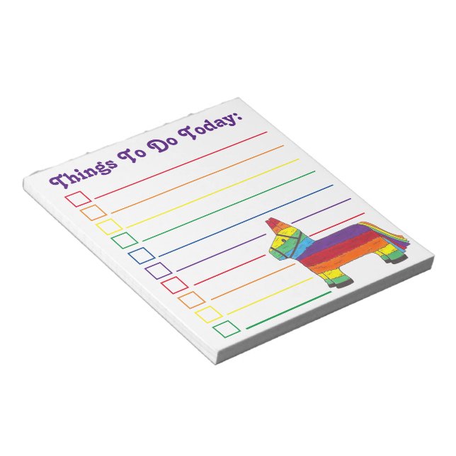 Rainbow Donkey Piñata Party Favour To Do List Notepad (Angled)